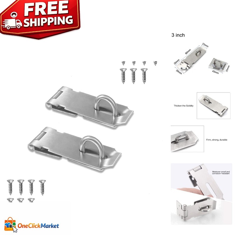 Versatile 3-Inch Stainless Steel Door Hasp Latch – 2 Pack with Screws Included