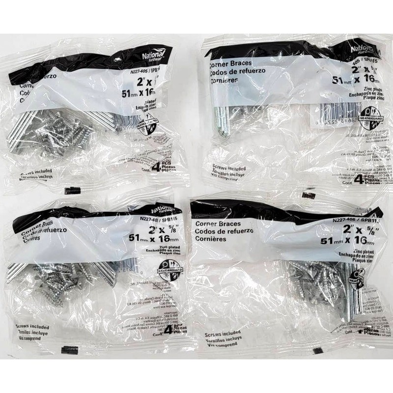 National Hardware 2″ x 5/8″ x 2″ N227-405 Zinc Steel Corner Braces 4-Pk Lot of 4