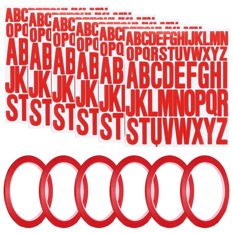 312Pcs 2+1" Red Letter Stickers with 6 Roll Tape,Style2 Red Black