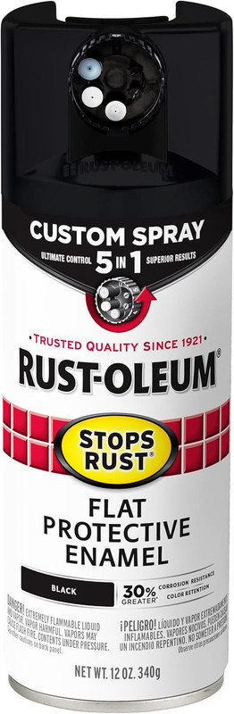 376855 Stops Rust Custom Spray 5-In-1 Spray Paint, 12 Oz, Flat Black