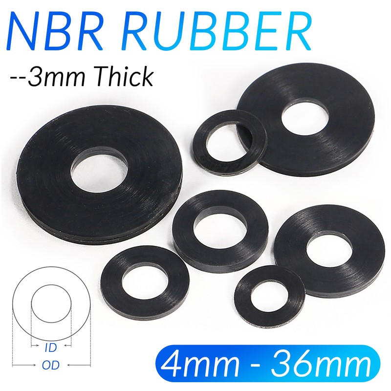 3MM THICK BLACK NBR RUBBER FLAT ROUND RING WASHER SEAL GASKETS 10MM – 56MM OD