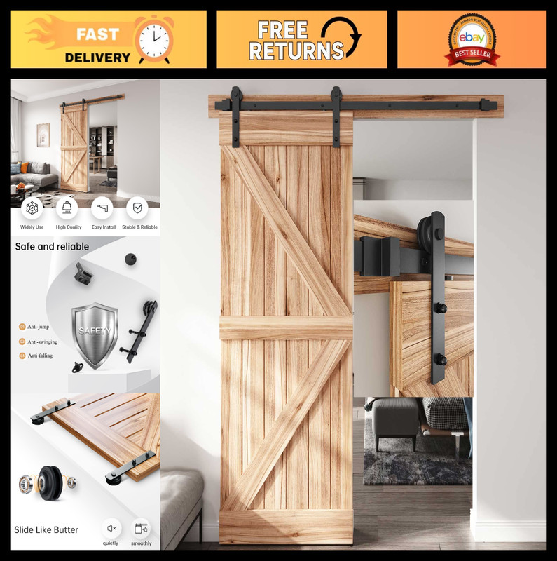 5FT Sliding Barn Door Hardware Track Kit – Smooth, Quiet Operation, Easy Install