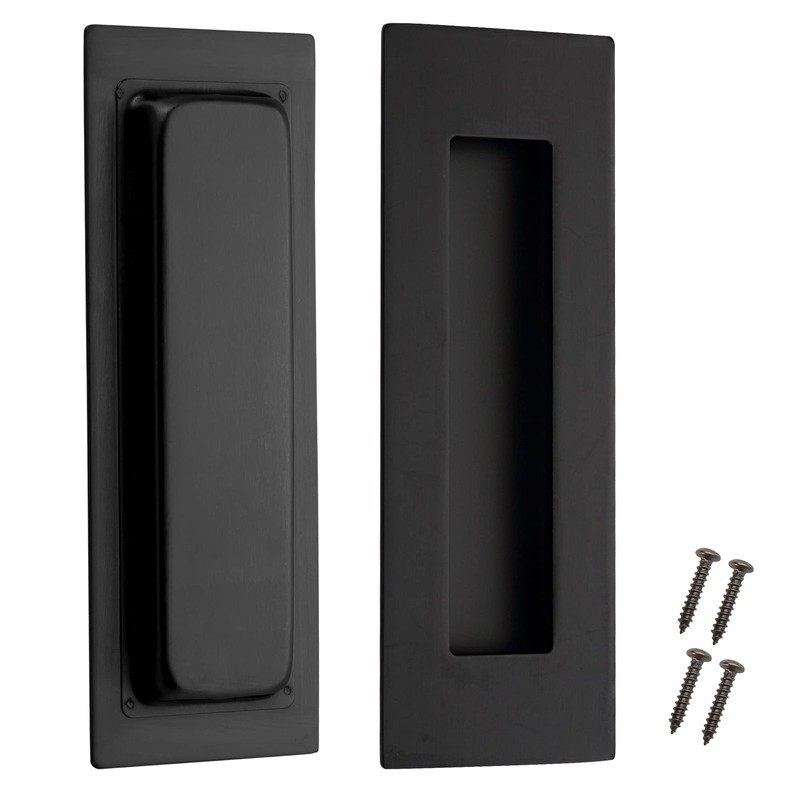 Recessed Door Handles Finger Flush Pulls, 6 Inch Black Pocket Door Pull Hardw...