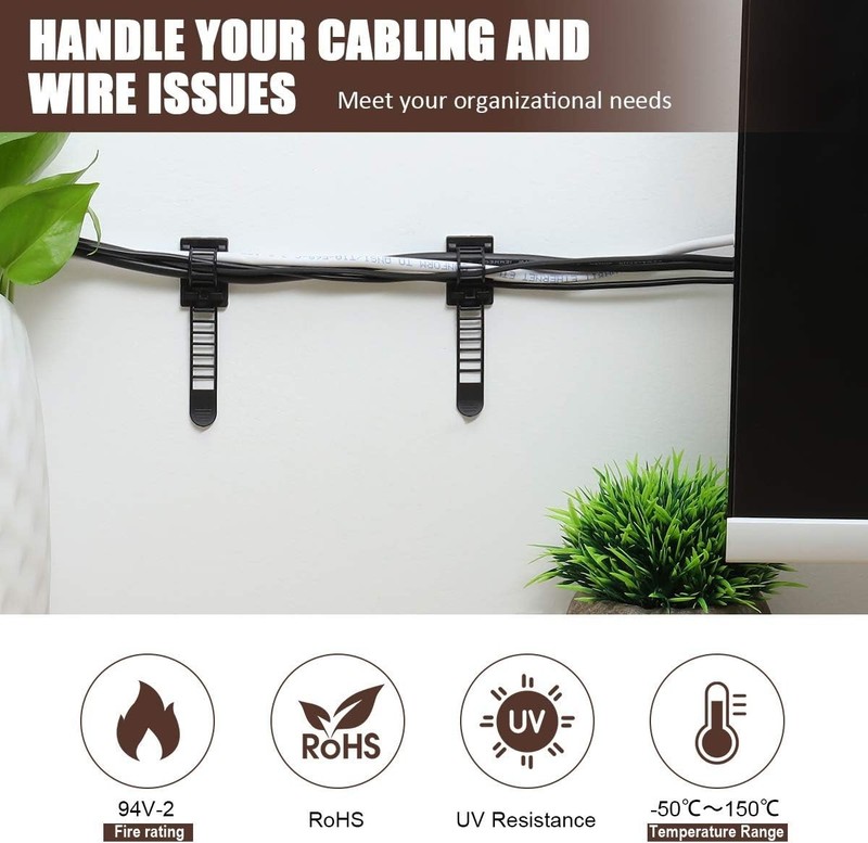 50Pcs Adhesive Cable Management Clips with 50Pcs Zip Ties, Adjustable Nylon Cabl gallery