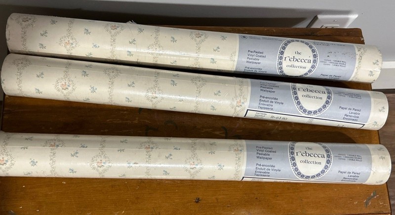 3 VINTAGE Rebecca Collection Wallpaper Rolls Floral NOS 56 Sq.ft CANADA SEALED