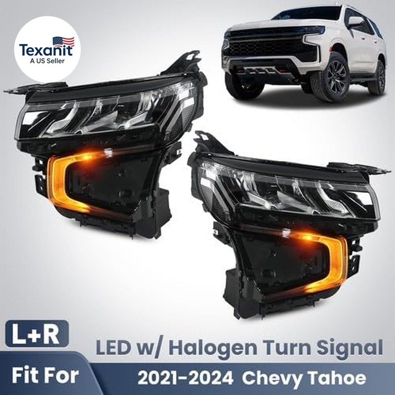 LED Headlight Assembly W/Halogen Turn Signal Pair Fit for Chevy Tahoe & Suburban gallery