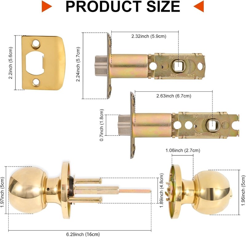 Door Lock Set, Stainless Steel Round Ball Door Handle, Front Door & Bedrooms. gallery
