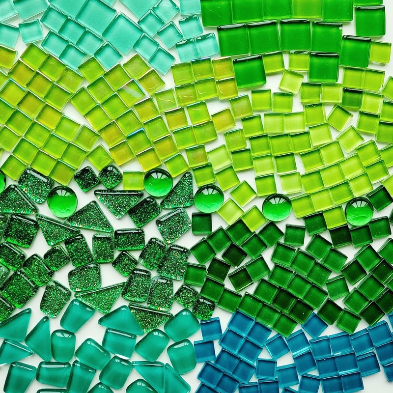 1.1LB/500g Irregular Crystal Glass Mosaic Tiles with Mixed Green Series Color...