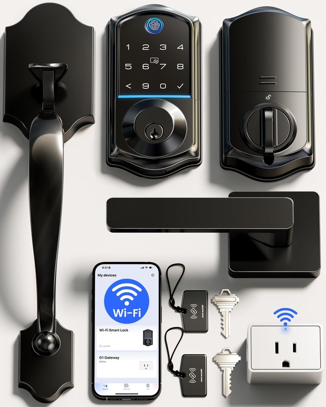 Veise VE017GH WiFi Smart Fingerprint Front Door Lock Set, Remote App Control,…