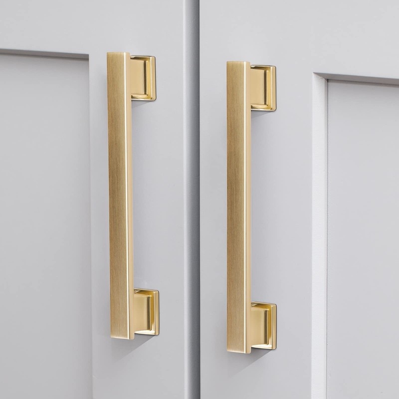 20 Pack Square Brushed Gold Cabinet Pulls, 5 Inch(128mm) Hole Centers Gold Ca…