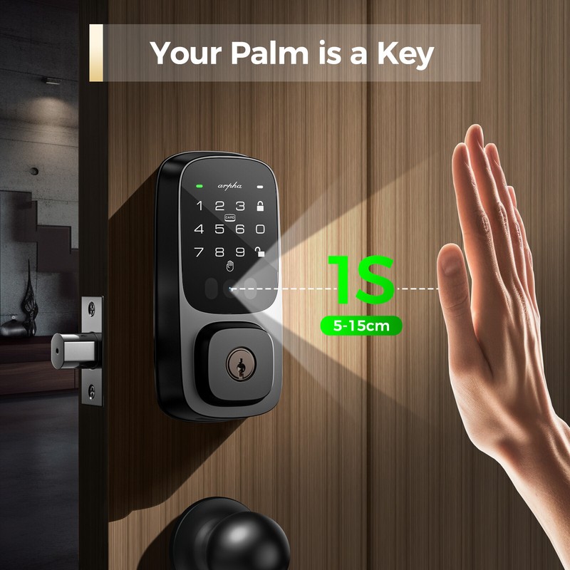 ARPHA Palm Vein Smart Door Lock Keyless Auto Lock WiFi APPKeypad Deadbolt+Handle gallery