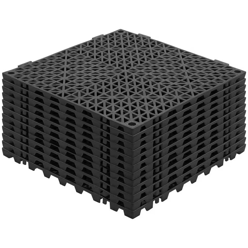 Interlocking Tile 12 PCS, Drainage Tiles, Black, 12 In. W X 12 In. L X 0.6 In. T