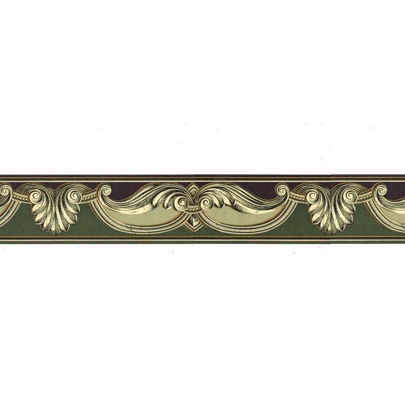 Architectural Acanthus Leaf Scroll Shell Swag Green Black Wall paper Border