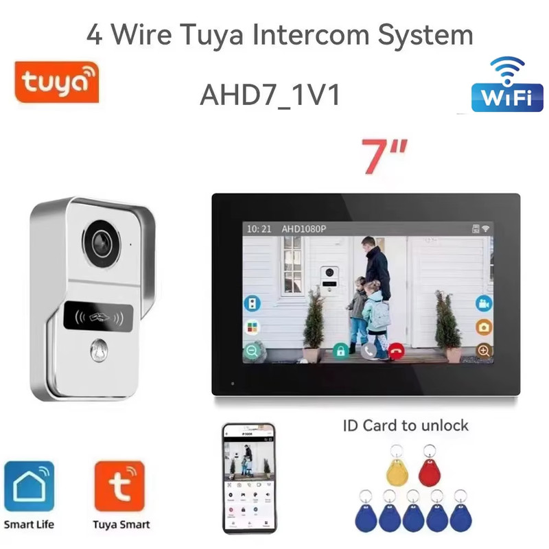 4 Wire Digital Video Intercom System 7 / 10.1 Inch Wireless WIFI Monitor 1080P D