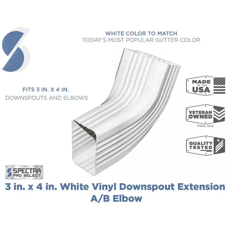 3 In. X 4 In. White Vinyl Downpipe - A/B Elbow gallery