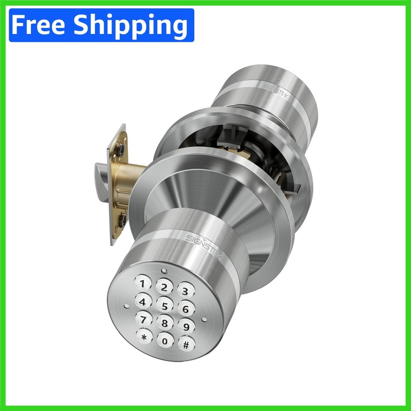 Universal Fit Keyless Entry Door Knob with Backlit Keypad – Satin Nickel Finish