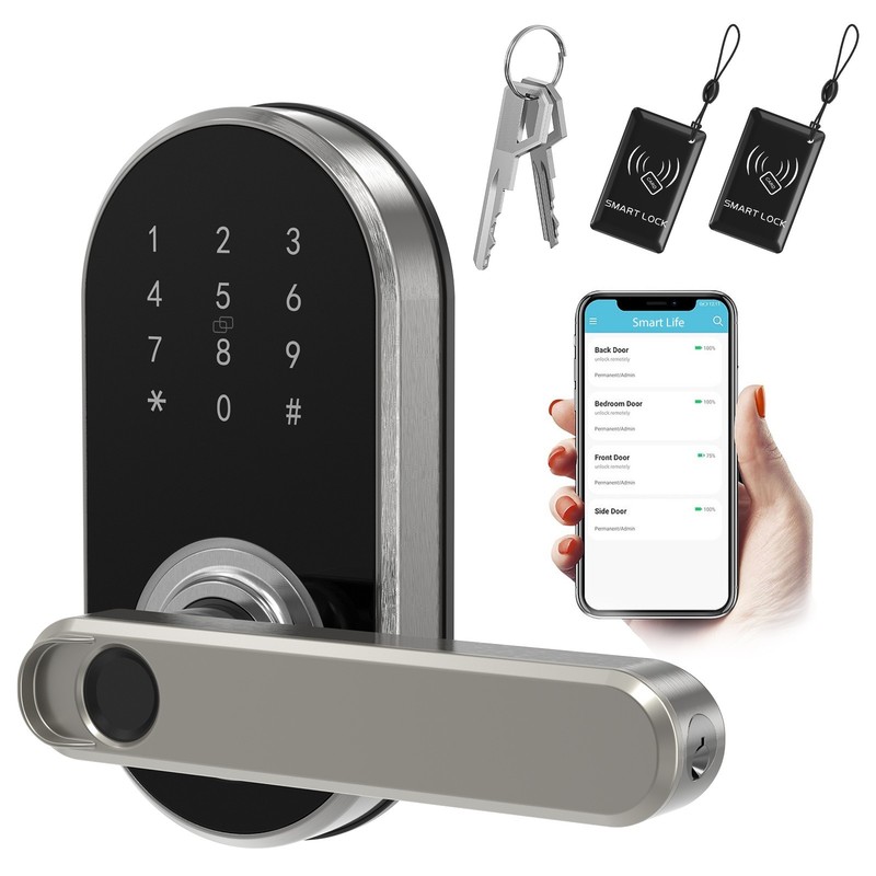 6in1 Smart Door Lock Handle Fingerprint Keyless Entry Digital Keypad IC Card APP
