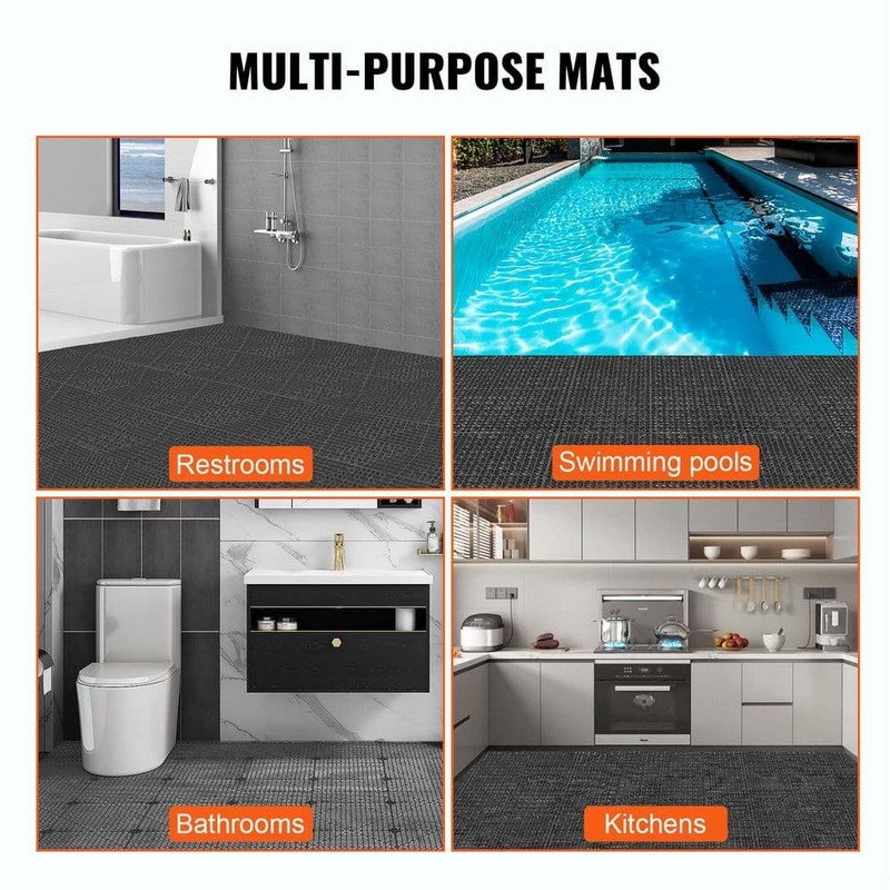 Interlocking Tile 12 PCS, Drainage Tiles, Black, 12 In. W X 12 In. L X 0.6 In. T gallery