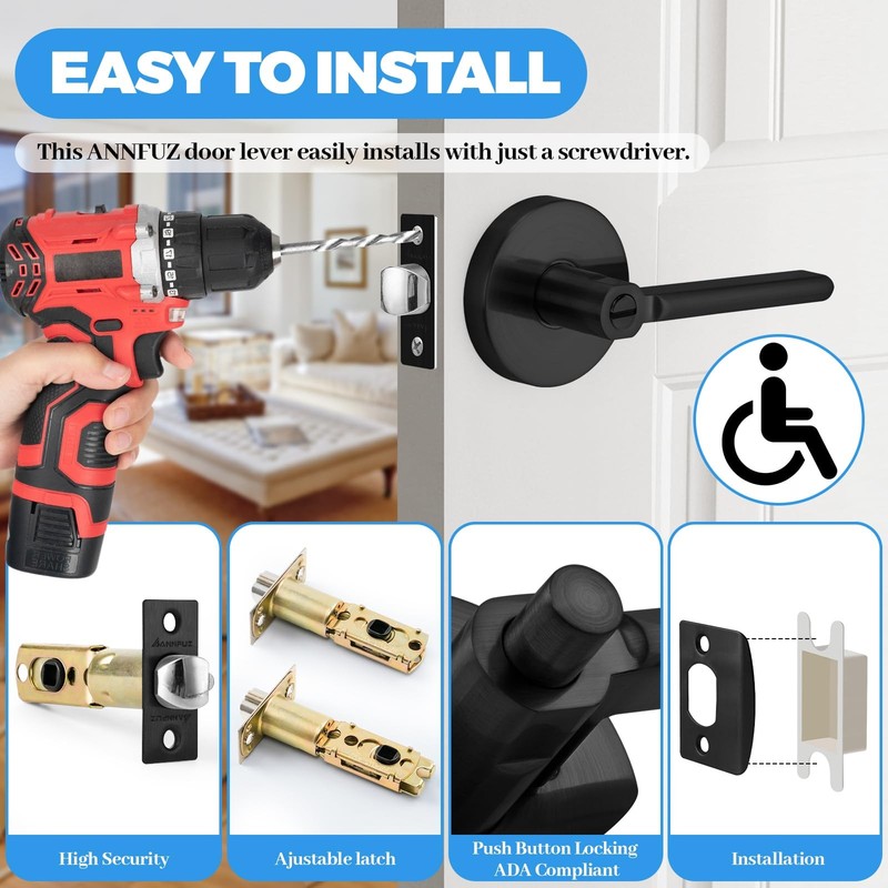 Push Button Non-Handed Locking/-Touch Opening,Interior/Exterior Door Handle w... gallery
