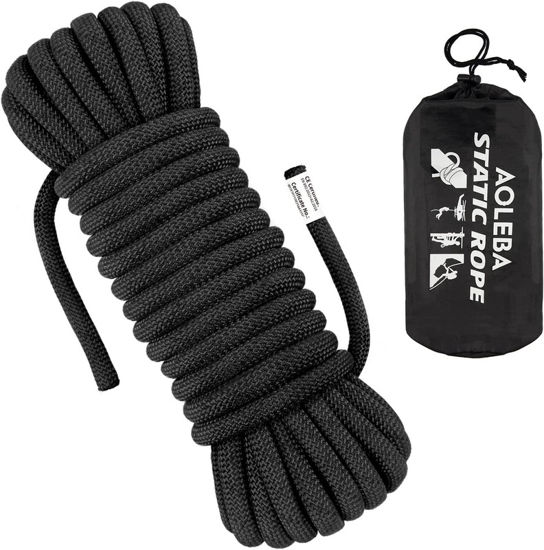 AOLEBA 10.5 mm Static Climbing Rope 10M(32ft) 20M(64ft) 30M(96ft) 96ft, Black