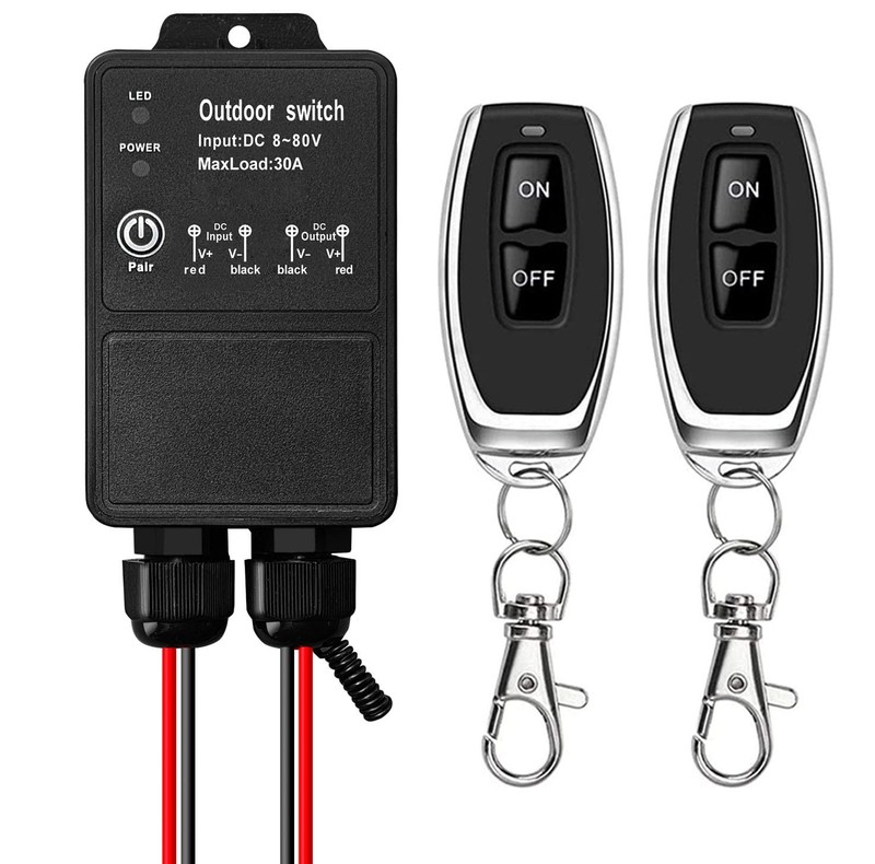 Waterproof 12V Wireless Remote Control Switch DC 8V-80V 30A for Outdoor Use