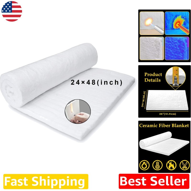 High-Temp 48″ Ceramic Fiber Blanket 1″ Thick Fireproof Insulation 2400F Stove