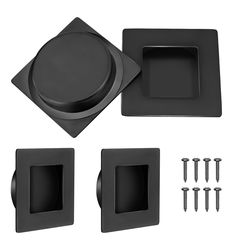 4 Pack 23/4 Inch Recessed Finger Flush Pulls Pocket Door Matte Black Handle