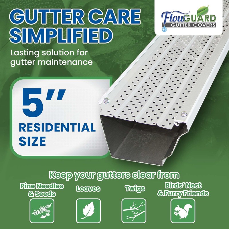 FlowGuard Gutter Guard, USA Made Professional DIY 5 Inch 50-Year Gutter Cover... gallery