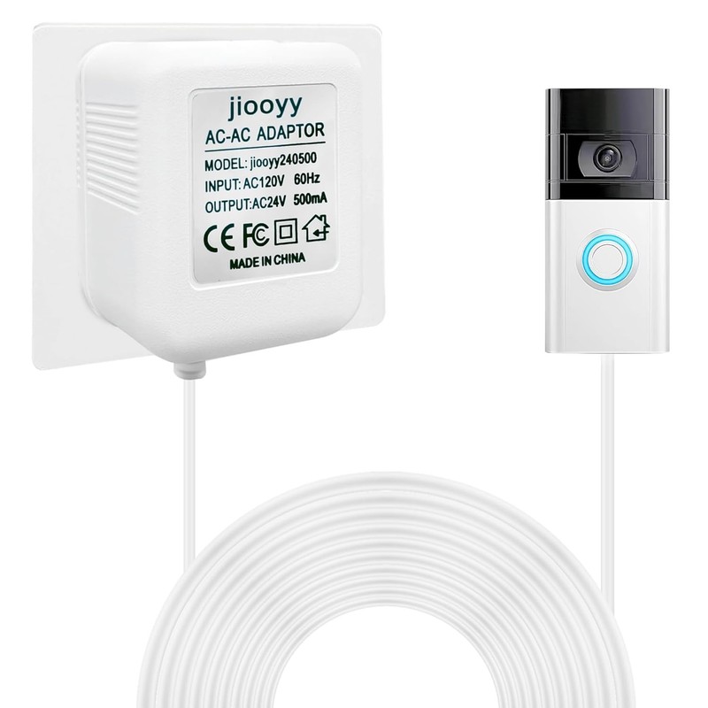 24V 500mA Doorbell Power Adapter – 16.4ft Long C Wire Power Supply, Doorbell Tra