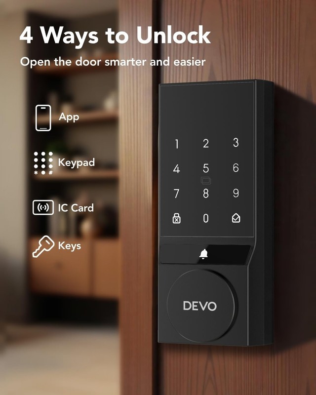 Devo G4 Smart Lock Keyless Entry Bluetooth APP Keypad IC Card Deadbolt gallery