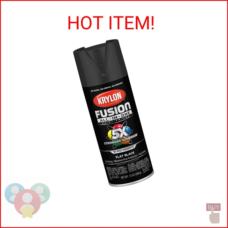 Krylon Rust Preventative Spray Paint, Black, Flat, Solvent, 12 oz K02728007-1 Ea