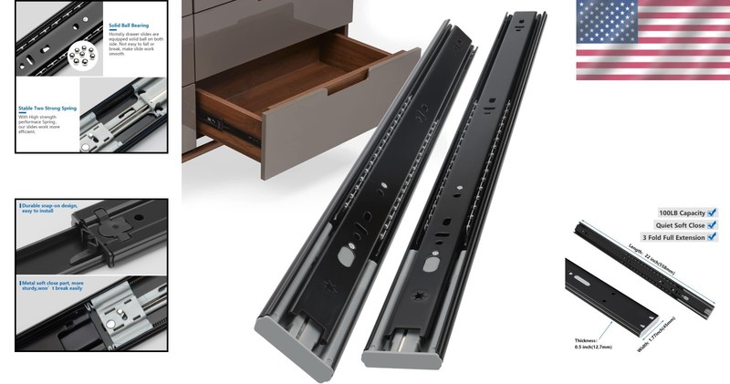 Drawer Slides 22 Inch Side Mount Soft Close Heavy Duty Ball Bearing Pack of 20 gallery