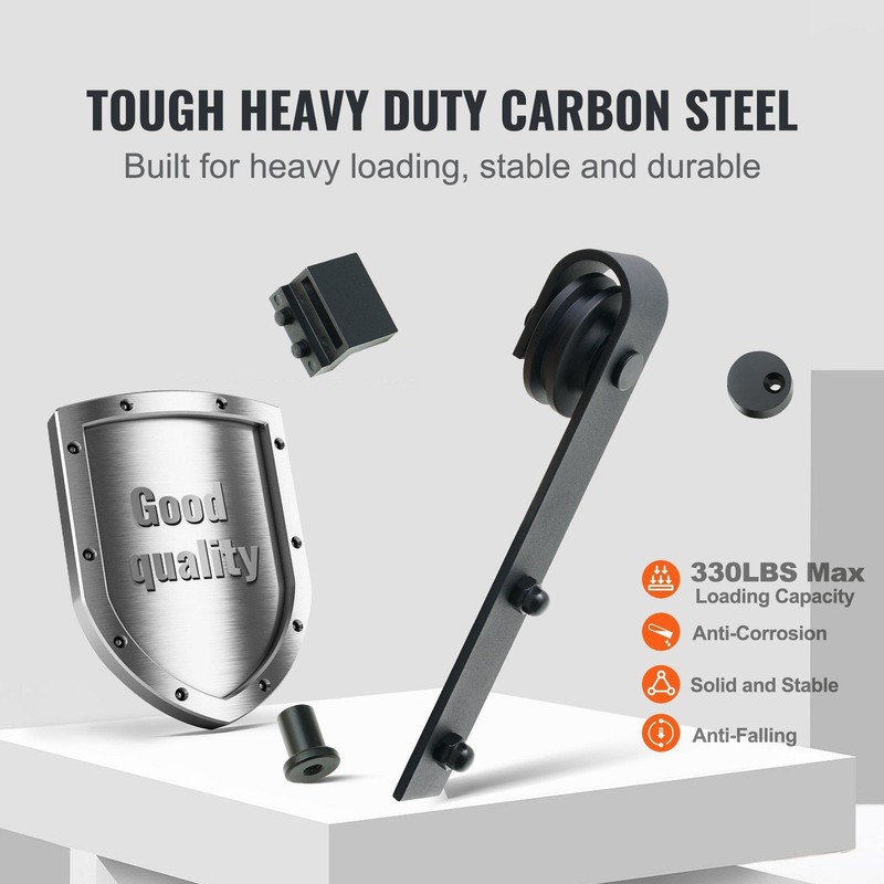 J-Shape Double Door Sliding Hardware Kit 8FT 330lb Barn Track System gallery