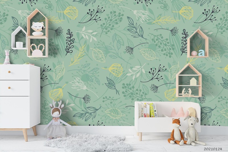 3D Fresh Floral Leaves Pattern Self-adhesive Removeable Wallpaper Wall Mural