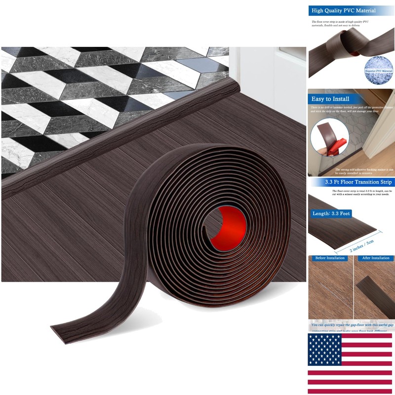 Self-Adhesive Vinyl Floor Covering – 2″ Wide Black Walnut Transition Strip 3.3Ft