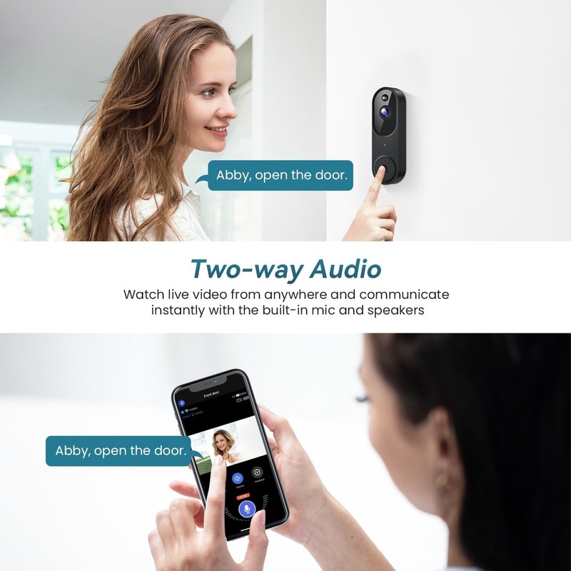Wireless Wi-Fi Video Doorbell Camera with Two Way Audio, AI Motion Detection, .. gallery