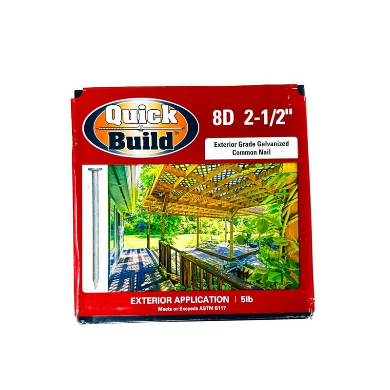 Quick Build 08HGCM5LB Exterior Galvanized Common Nails 8d 2-1/2 in – 5 lb Pack