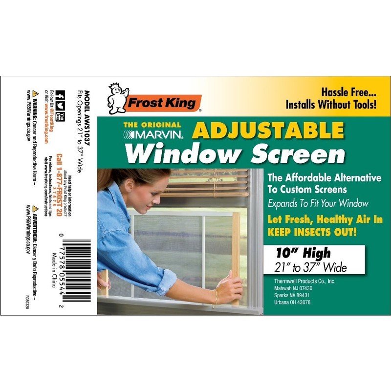 Adjustable Window Screen 10 Inches High Wood Frame Fits Windows 21 to 37 Inches