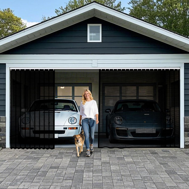 Sliding Garage Door Screen 2 Car 16x7Ft, Retractable Garage Screen Door with Tra