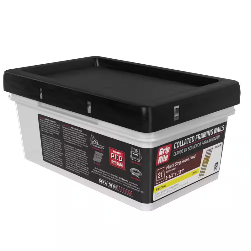 Grip Rite Framing Nails 3 1/4 in x 0.131 in 21 Degree Plastic Collated 1000 Ct gallery