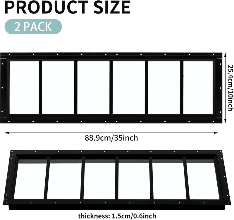 2 Pack Shed Window, Transom Windows 10" X 35" with Tempered Glass, Basement Gara gallery