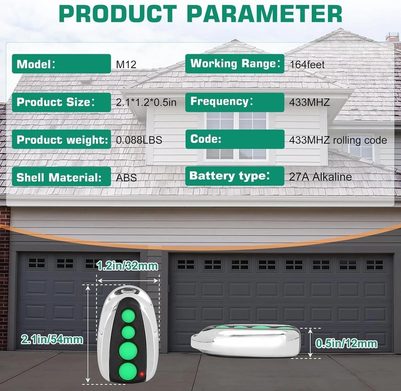 M12 Remote Control 2 Pack 4 Button 433.92MHz Transmitter for Gate Opener gallery
