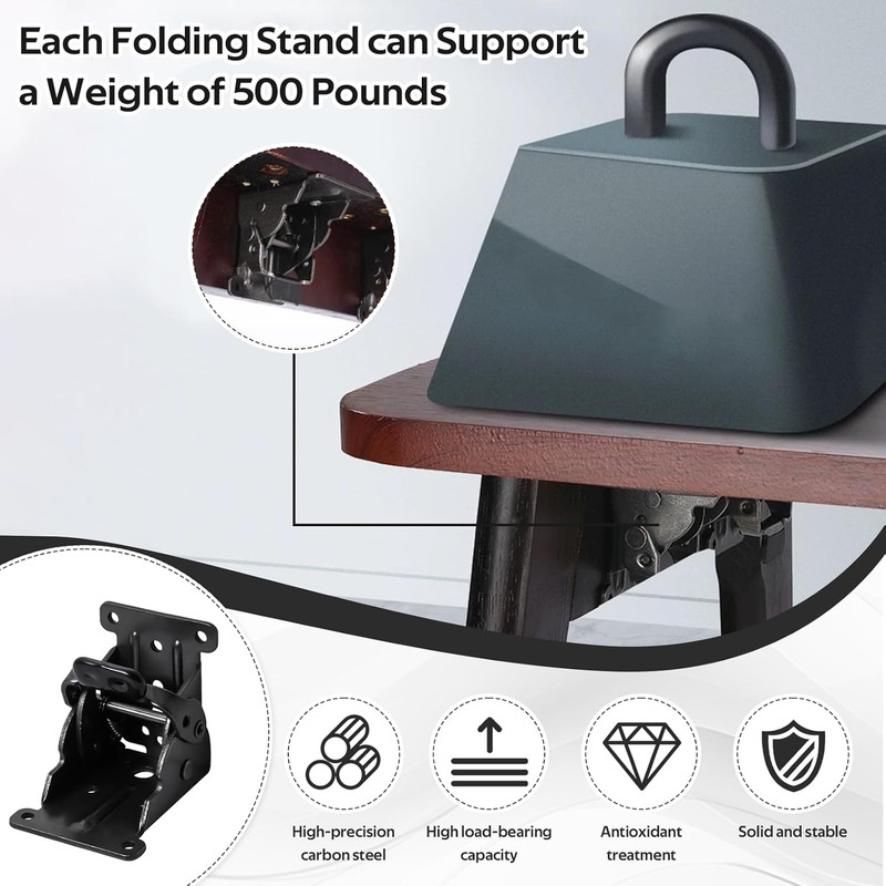 4 Pack Folding Table Leg Brackets with Self-Locking Hinges 0-90°, Folding Shelf gallery