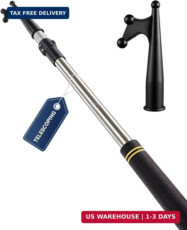 Boat Hook Pole for Docking, Telescoping Boat Hook Pole 2.46FT to 4.8FT Stainless
