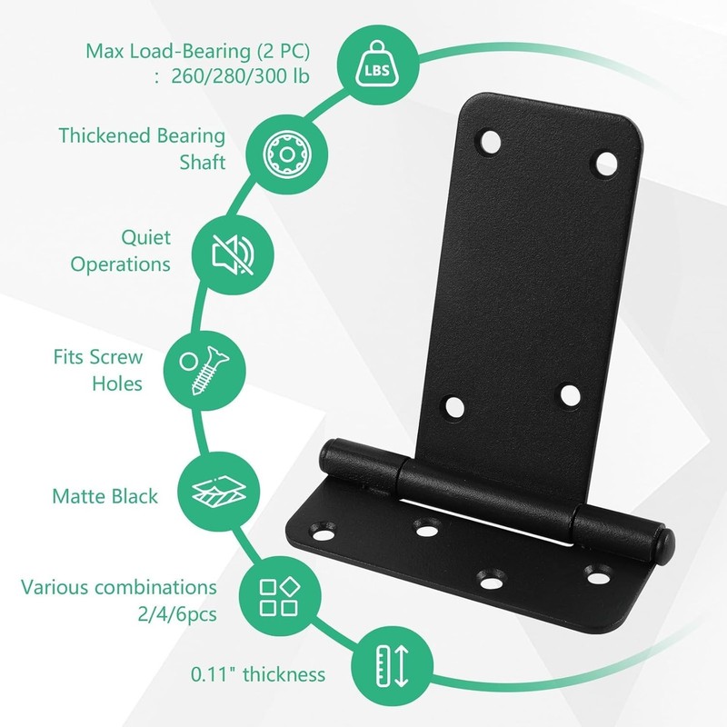 6-Inch Heavy-Duty Gate Hinges - 280 Lbs Capacity, Matte Black - 4 Pack gallery