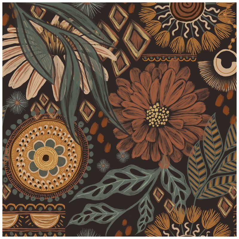 Wallpaper Peel and Stick Floral Boho Brown/PeachPuff/Green Retro Wall Decor B…
