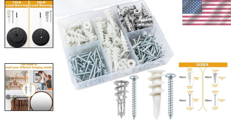 200PC Drywall Anchors Assortment Kit: Heavy Duty & Self-Drilling for Versatility gallery
