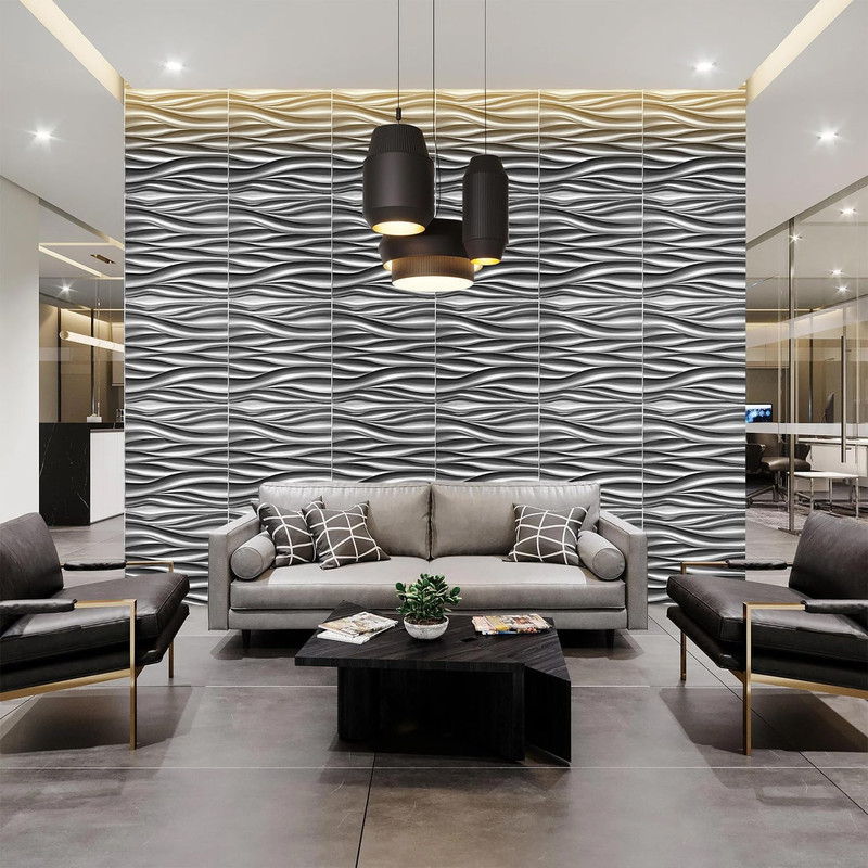 STICKGOO 3D Wall Panels, Brushed Silver Decorative Wall Covering Panels, Wave Wa gallery