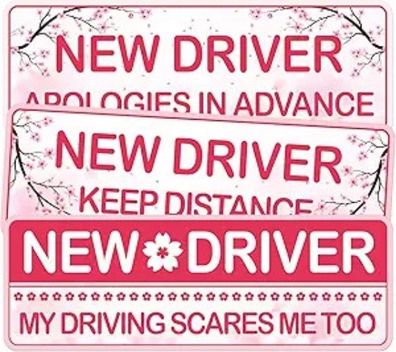 Student Driver Sticker Pack of 3, Waterproof Vinyl Cherry Blossom Color: Std06