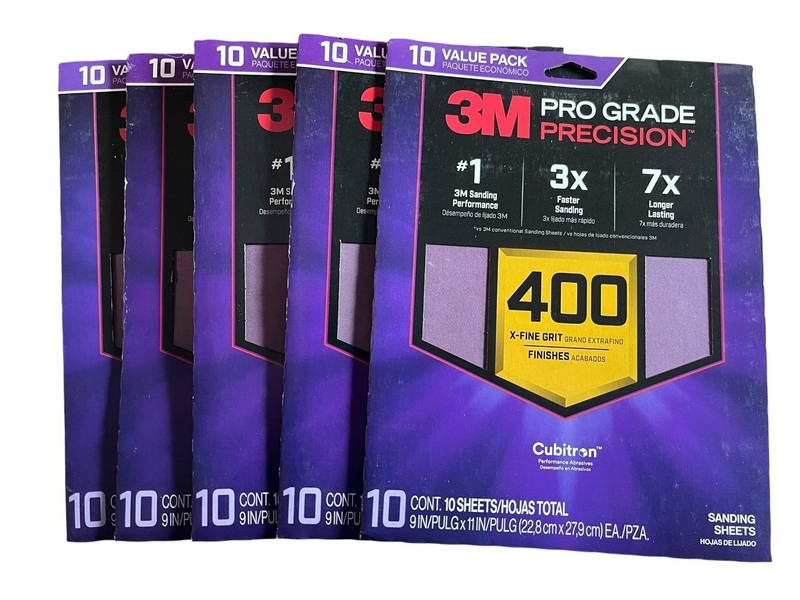 5 PACKS 3M Pro Grade Precision Sanding Sheets 400 Grit 9×11″ (50pcs) X-Fine
